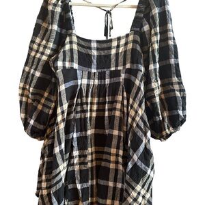 Urban Outfitters Size Small White Black Plaid Mini Frock Peasant Baby Doll Dress
